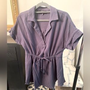 Aakaa navy boyfriend SS dress with tie waist